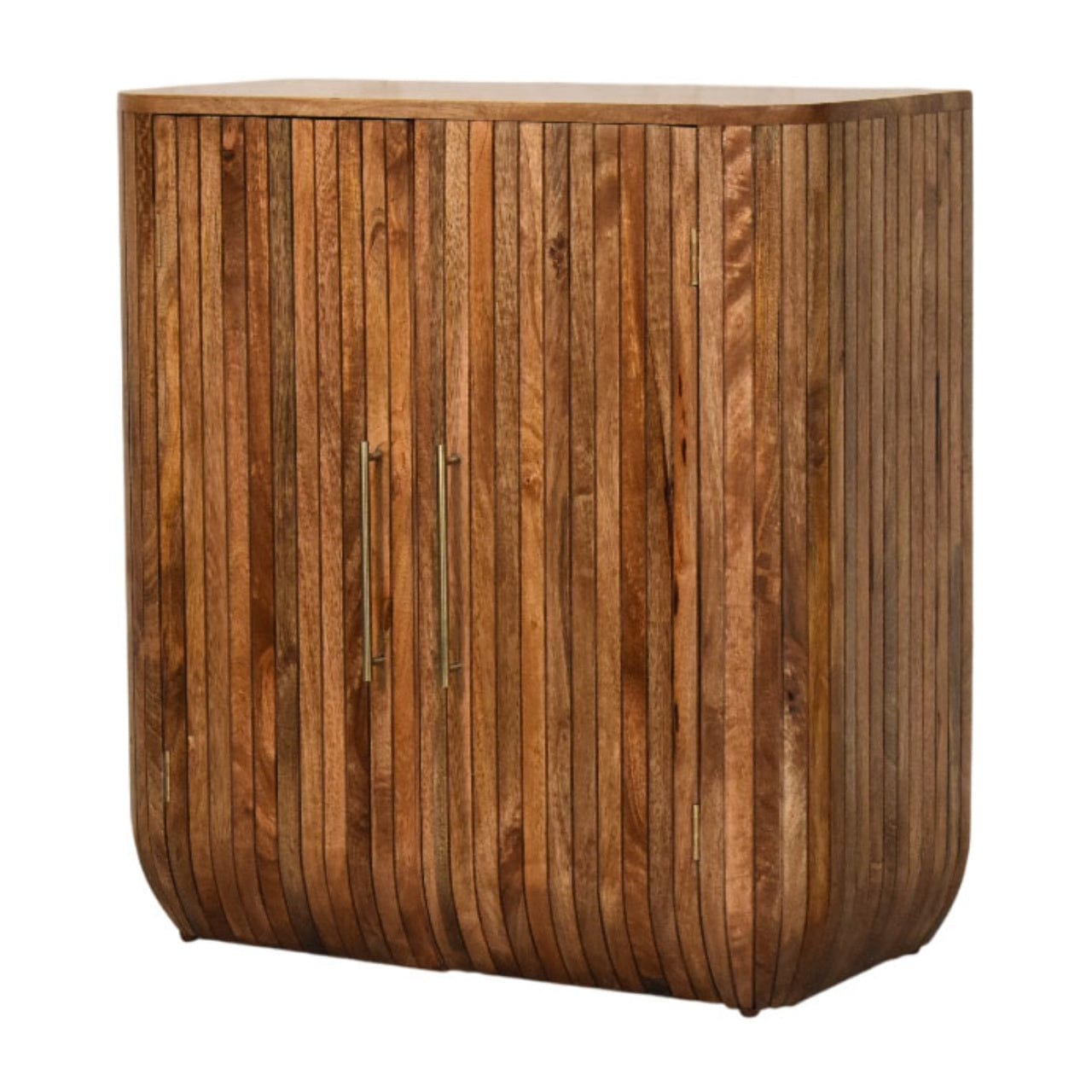 Fluted Curve Sideboard - Solid Mango Wood Storage Cabinet for Living Room & Hallway - product view 2 showing handcrafted...