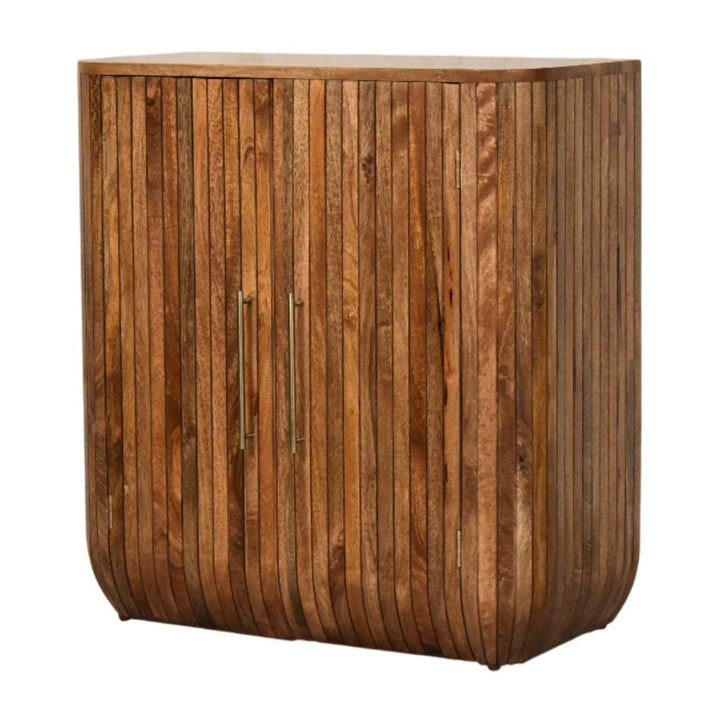 Fluted Curve Sideboard - Solid Mango Wood Storage Cabinet for Living Room & Hallway - product view 2 showing handcrafted...