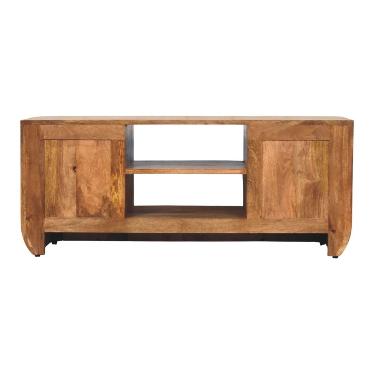 Fluted Media Console with Shelves - Solid Mango Wood TV Stand for Living Room - product view 9 showing handcrafted solid...