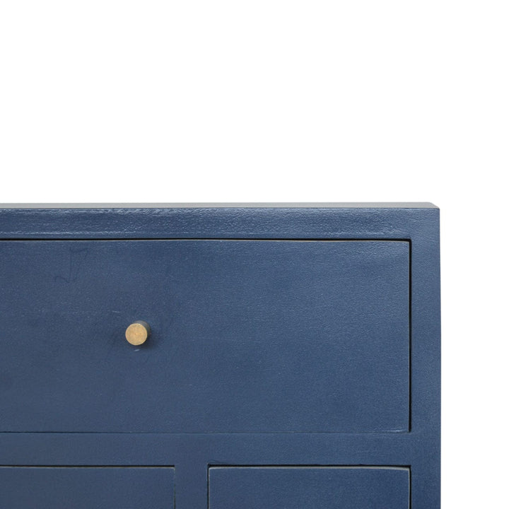 Functional Navy 4 Drawer Nightstand - Solid Mango Wood Bedside Table for Bedroom - product view 5 showing handcrafted...