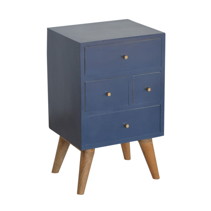Functional Navy 4 Drawer Nightstand - Solid Mango Wood Bedside Table for Bedroom - product view 4 showing handcrafted...