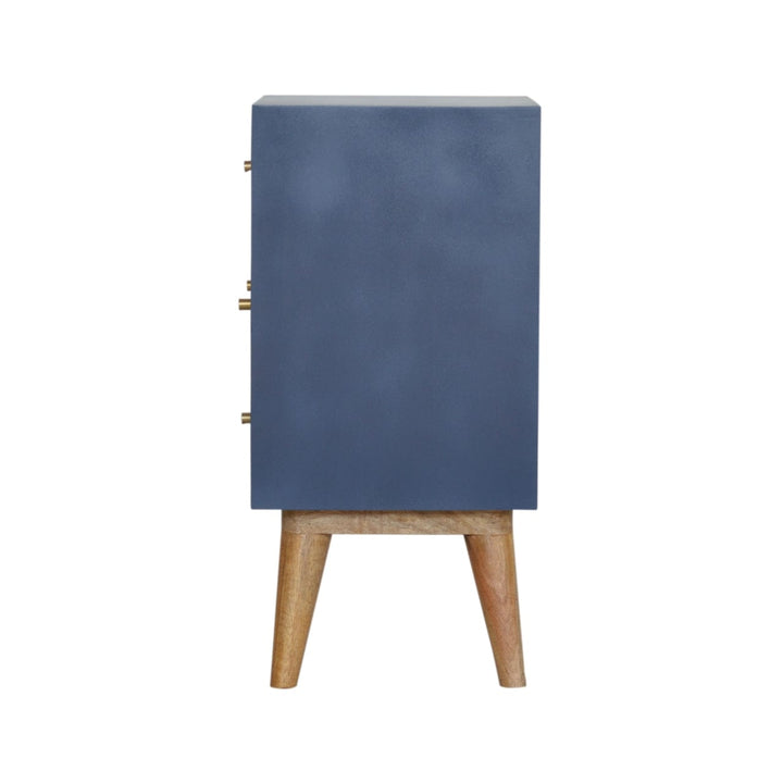 Functional Navy 4 Drawer Nightstand - Solid Mango Wood Bedside Table for Bedroom - product view 8 showing handcrafted...
