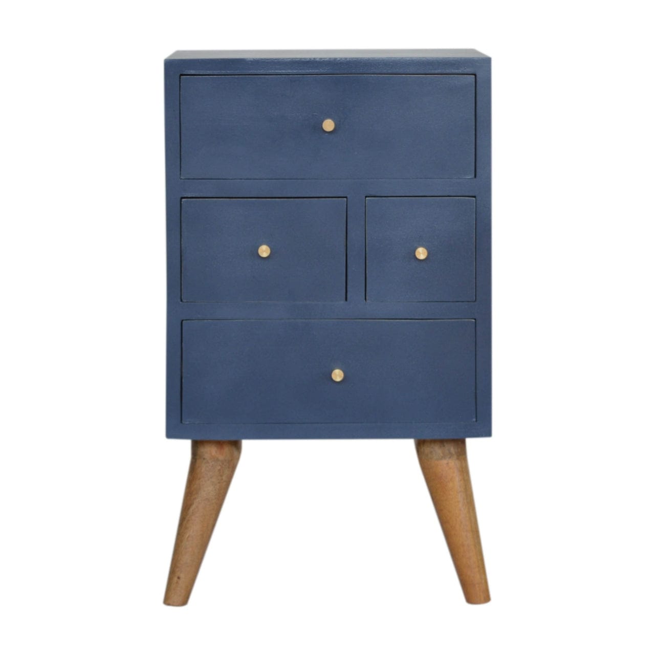 Functional Navy 4 Drawer Nightstand - Solid Mango Wood Bedside Table for Bedroom - main view showing handcrafted solid...