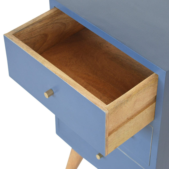 Functional Navy 4 Drawer Nightstand - Solid Mango Wood Bedside Table for Bedroom - product view 6 showing handcrafted...