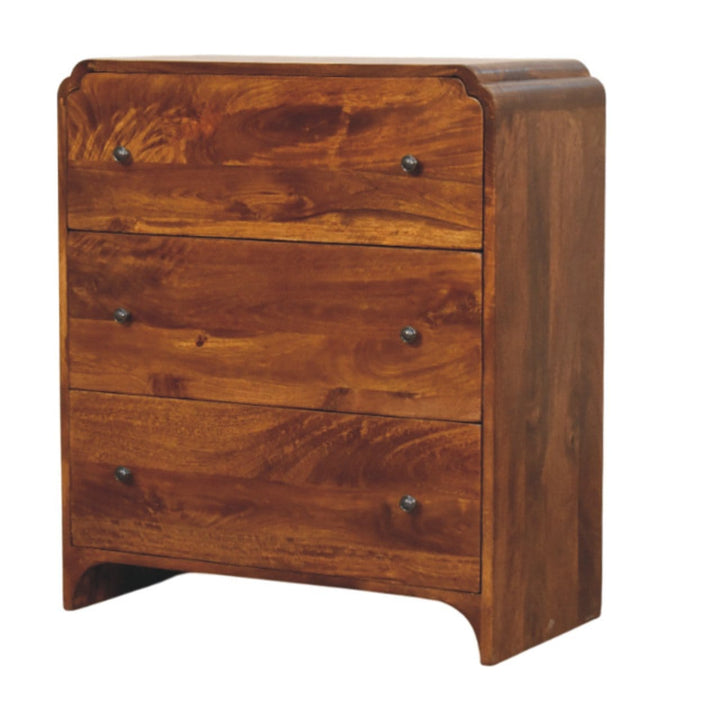 Functional Newton Chestnut 3 Drawer Dresser - Solid Mango Wood Storage Chest for Bedroom - product view 2 showing...