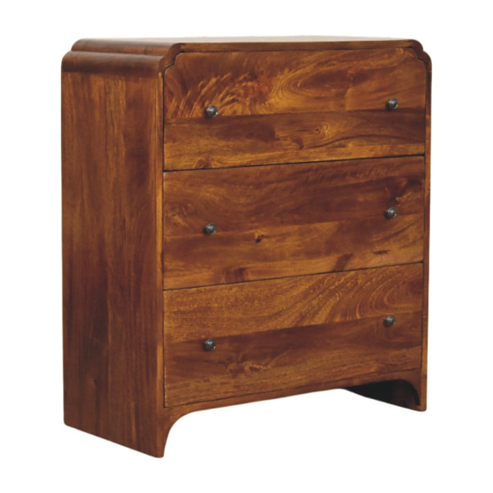 Functional Newton Chestnut 3 Drawer Dresser - Solid Mango Wood Storage Chest for Bedroom - product view 3 showing...