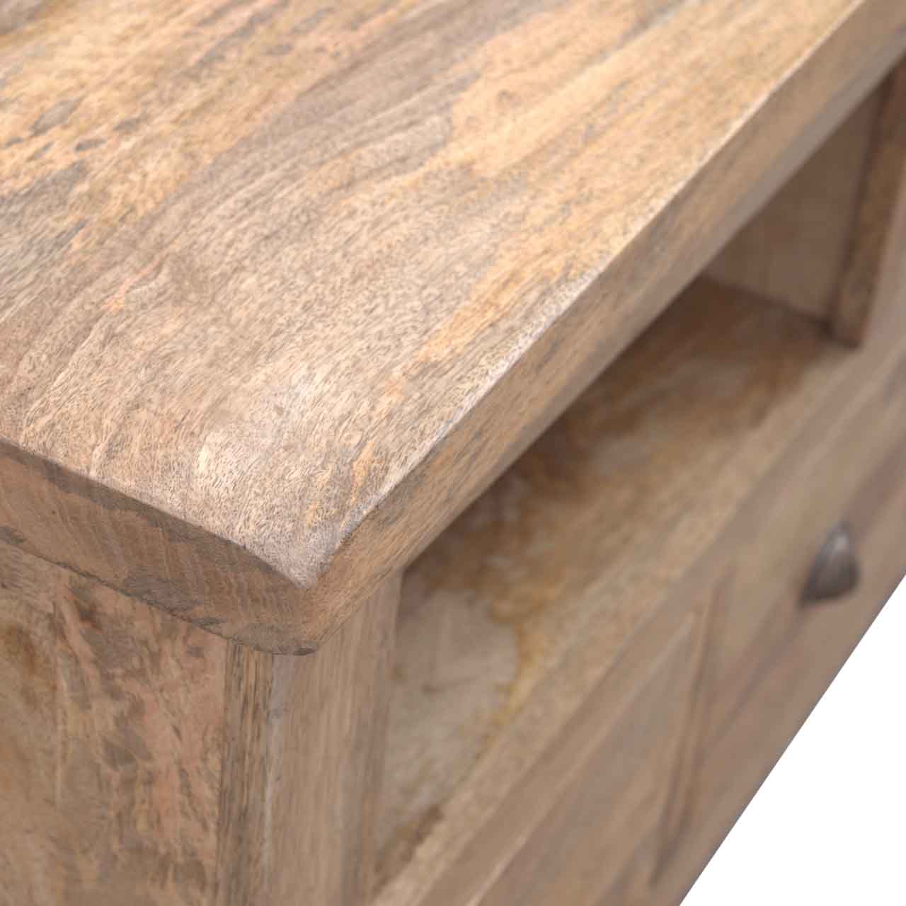 Functional Open Slot 3 Drawer TV Stand - Solid Mango Wood Entertainment Center for Living Room - product view 7 showing...