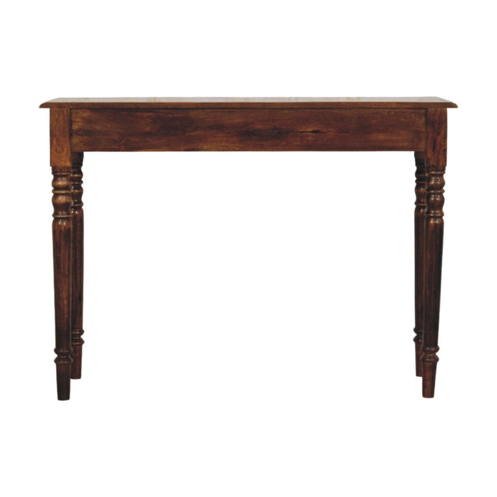 Functional Turned Legs 3 Drawer Chestnut Console Table - Entryway & Hallway Table - product view 9 showing handcrafted...