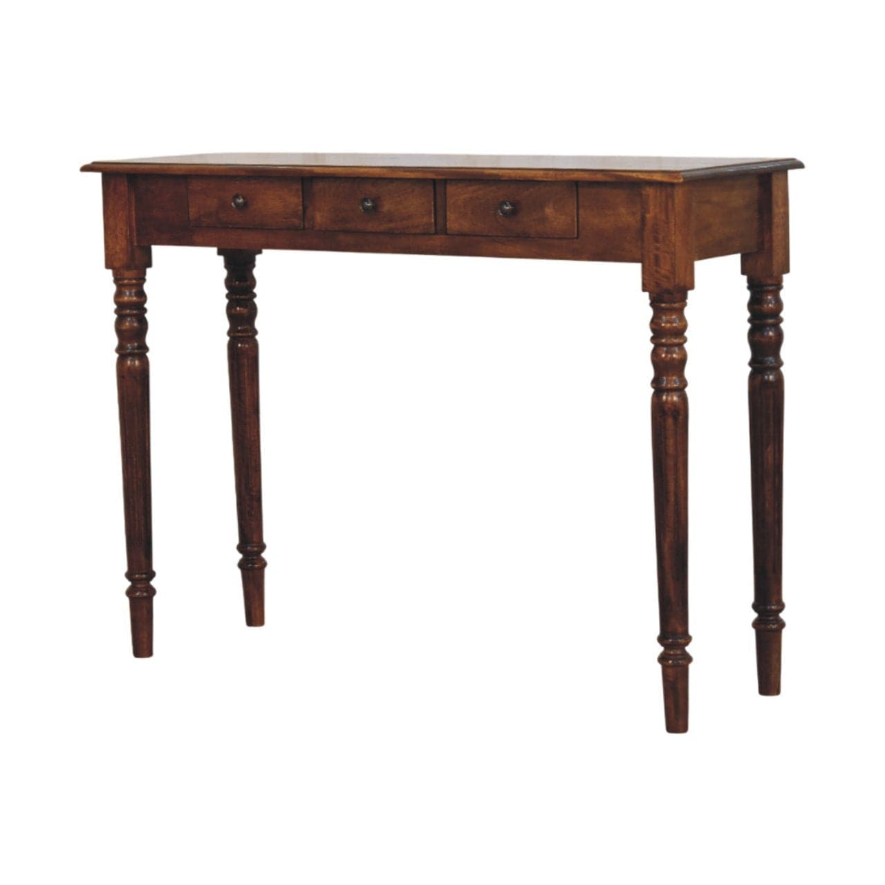 Functional Turned Legs 3 Drawer Chestnut Console Table - Entryway & Hallway Table - product view 3 showing handcrafted...