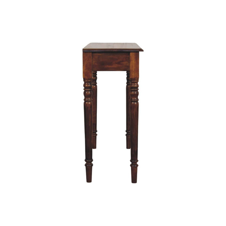 Functional Turned Legs 3 Drawer Chestnut Console Table - Entryway & Hallway Table - product view 8 showing handcrafted...