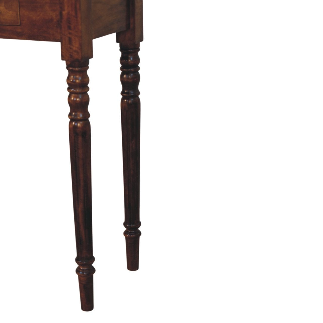 Functional Turned Legs 3 Drawer Chestnut Console Table - Entryway & Hallway Table - product view 7 showing handcrafted...