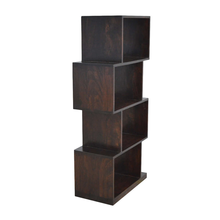 Geometric Zig Zag Display Unit - Solid Mango Wood Bookcase for Living Room - product view 4 showing handcrafted solid...