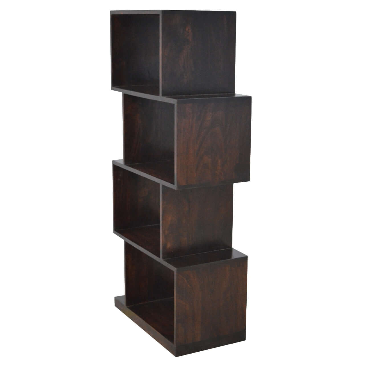 Geometric Zig Zag Display Unit - Solid Mango Wood Bookcase for Living Room - product view 5 showing handcrafted solid...