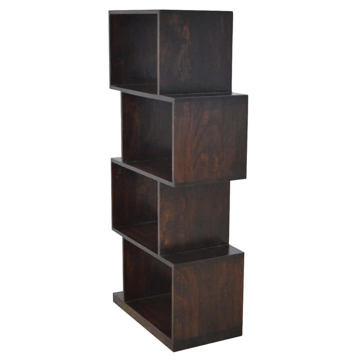 Geometric Zig Zag Display Unit - Solid Mango Wood Bookcase for Living Room - product view 5 showing handcrafted solid...