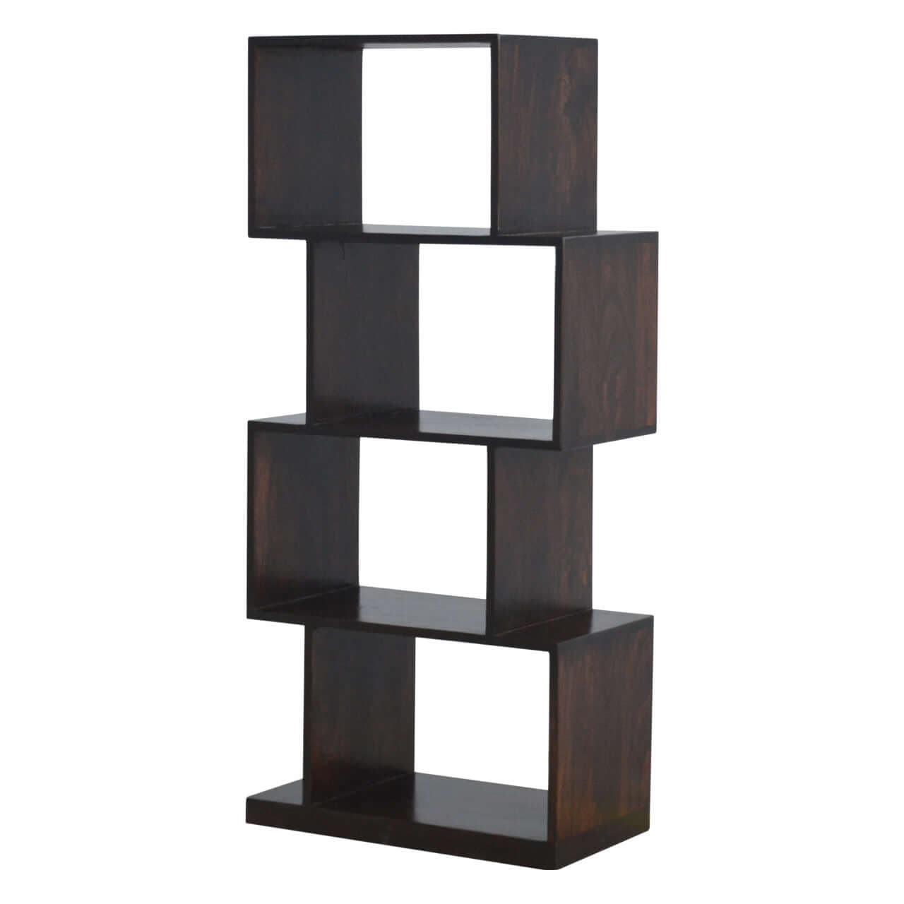 Geometric Zig Zag Display Unit - Solid Mango Wood Bookcase for Living Room - product view 2 showing handcrafted solid...