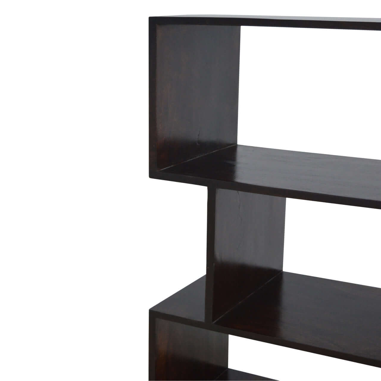 Geometric Zig Zag Display Unit - Solid Mango Wood Bookcase for Living Room - product view 6 showing handcrafted solid...