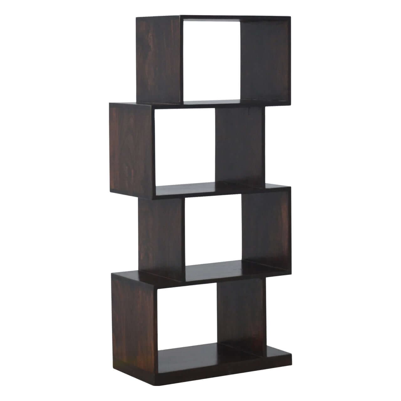 Geometric Zig Zag Display Unit - Solid Mango Wood Bookcase for Living Room - product view 3 showing handcrafted solid...