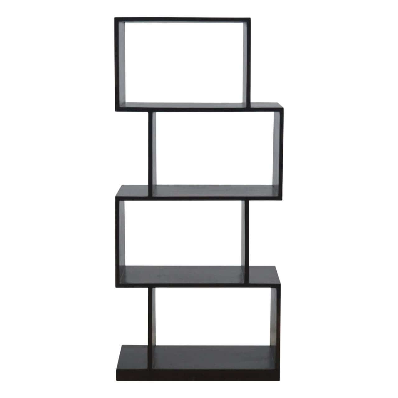 Geometric Zig Zag Display Unit - Solid Mango Wood Bookcase for Living Room - main view showing handcrafted solid mango...