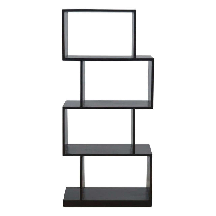 Geometric Zig Zag Display Unit - Solid Mango Wood Bookcase for Living Room - main view showing handcrafted solid mango...