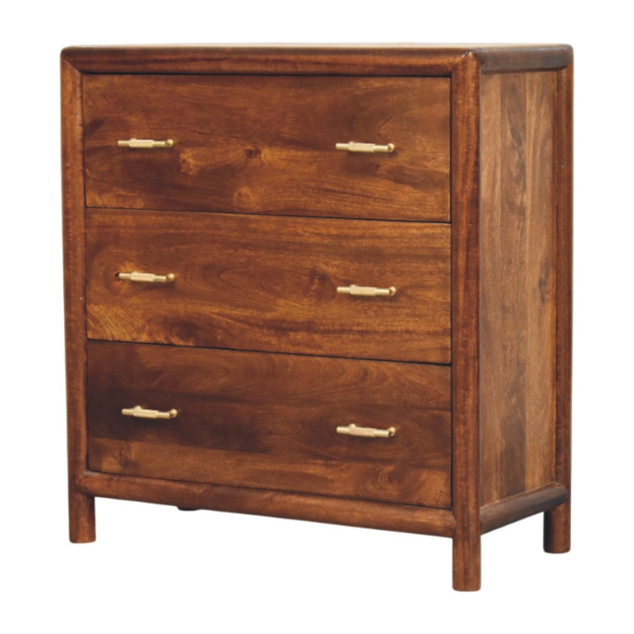 Glamorous Regency 3-Drawer Dresser - Solid Mango Wood Storage Chest for Bedroom - product view 2 showing handcrafted...