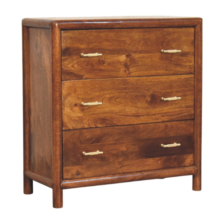 Glamorous Regency 3-Drawer Dresser - Solid Mango Wood Storage Chest for Bedroom - product view 3 showing handcrafted...