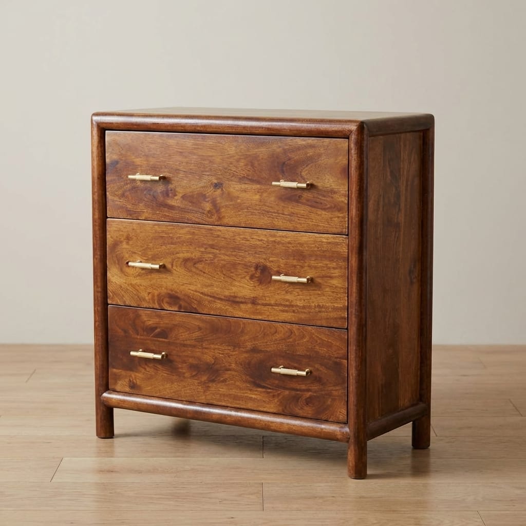 Glamorous Regency 3-Drawer Dresser - Solid Mango Wood Storage Chest for Bedroom - main view showing handcrafted solid...