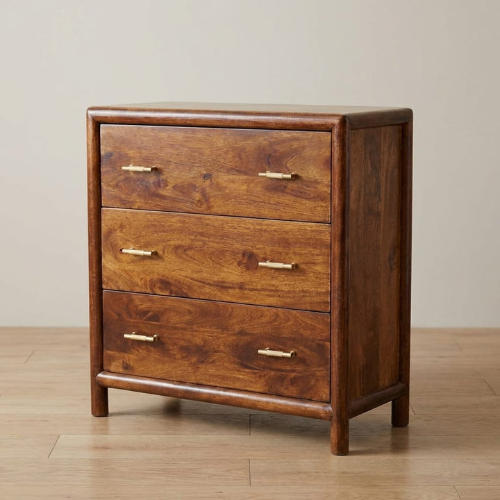Glamorous Regency 3-Drawer Dresser - Solid Mango Wood Storage Chest for Bedroom - main view showing handcrafted solid...