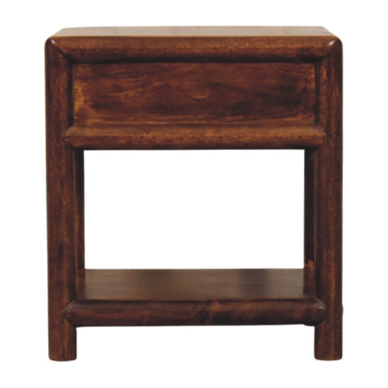 Glamorous Regency Chestnut Nightstand - Solid Mango Wood Bedside Table for Bedroom - product view 9 showing handcrafted...
