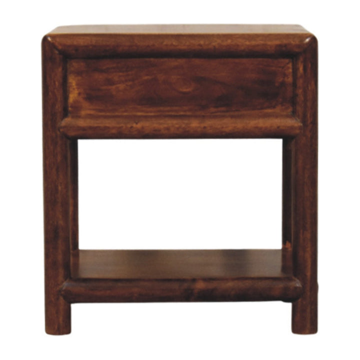 Glamorous Regency Chestnut Nightstand - Solid Mango Wood Bedside Table for Bedroom - product view 9 showing handcrafted...