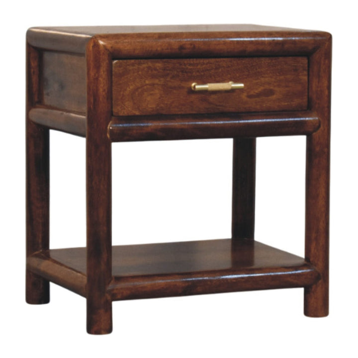 Glamorous Regency Chestnut Nightstand - Solid Mango Wood Bedside Table for Bedroom - product view 3 showing handcrafted...