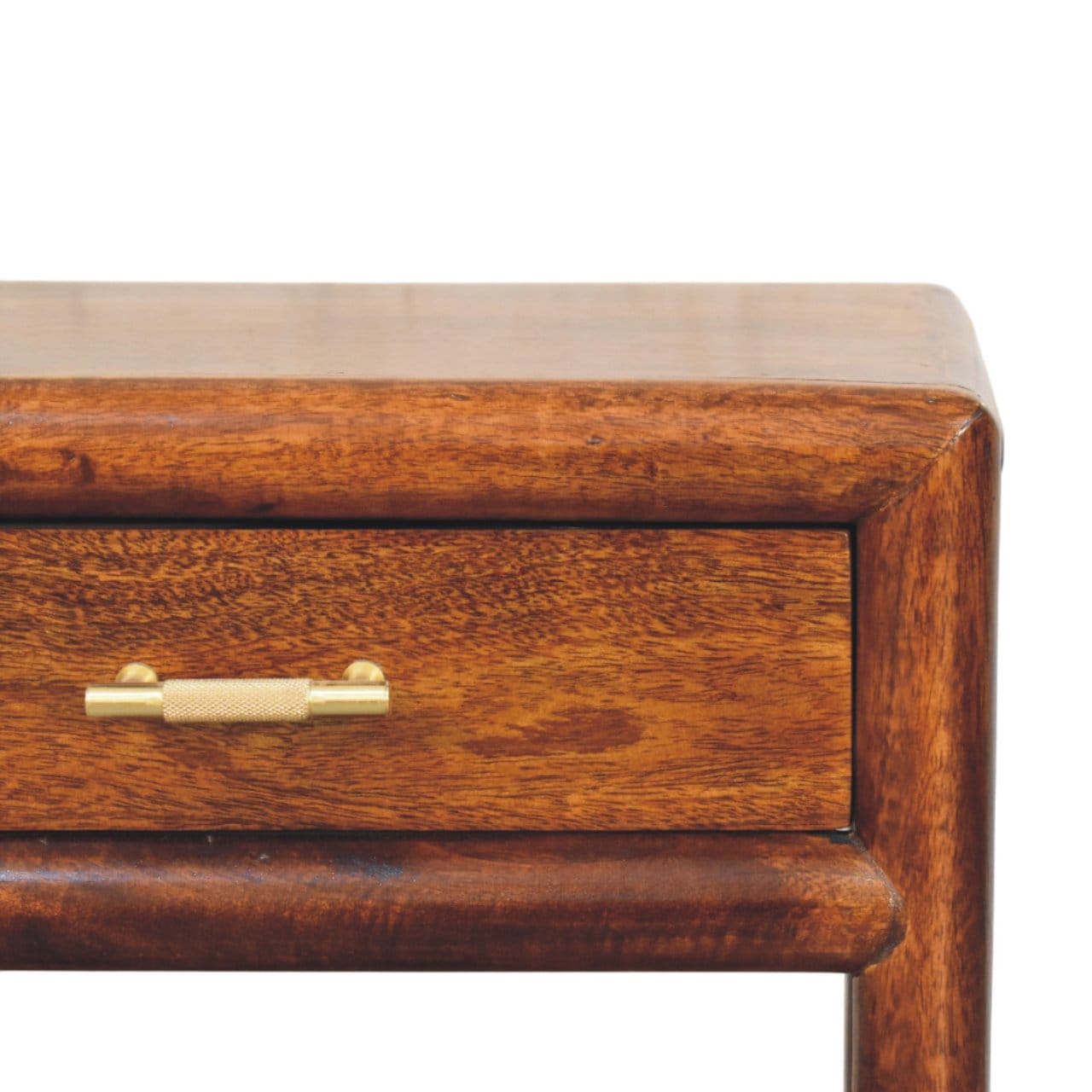 Glamorous Regency Chestnut Nightstand - Solid Mango Wood Bedside Table for Bedroom - product view 4 showing handcrafted...