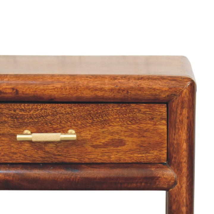 Glamorous Regency Chestnut Nightstand - Solid Mango Wood Bedside Table for Bedroom - product view 4 showing handcrafted...