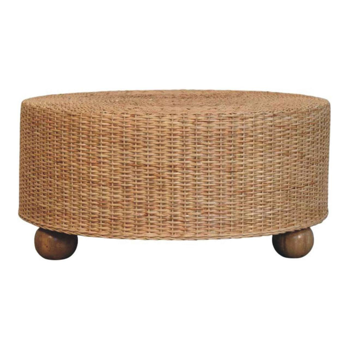 Glamorous Regency Round Woven Coffee Table - Solid Mango Wood Center Table for Living Room - product view 7 showing...