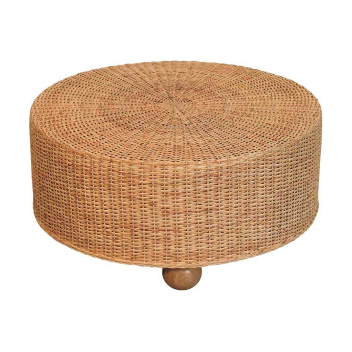 Glamorous Regency Round Woven Coffee Table - Solid Mango Wood Center Table for Living Room - product view 2 showing...