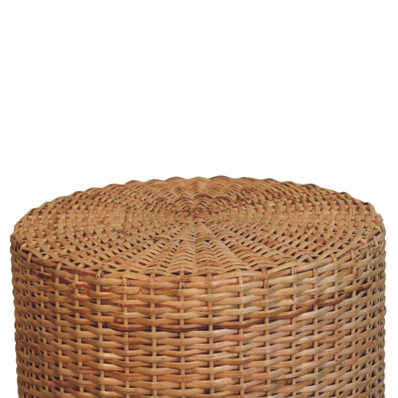 Glamorous Regency Round Woven Stool - Solid Mango Wood Accent Seating - product view 3 showing handcrafted solid mango...