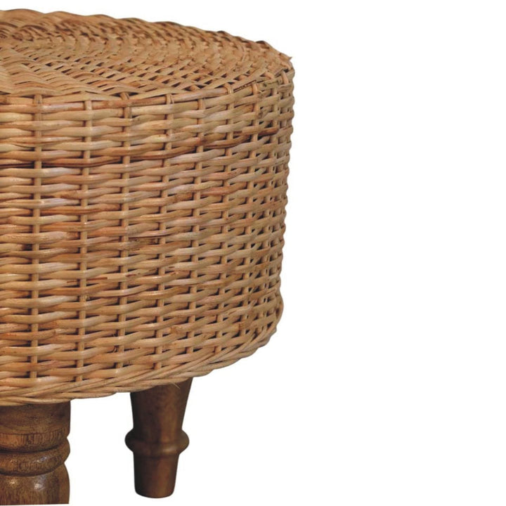 Glamorous Regency Round Woven Stool - Solid Mango Wood Accent Seating - product view 5 showing handcrafted solid mango...