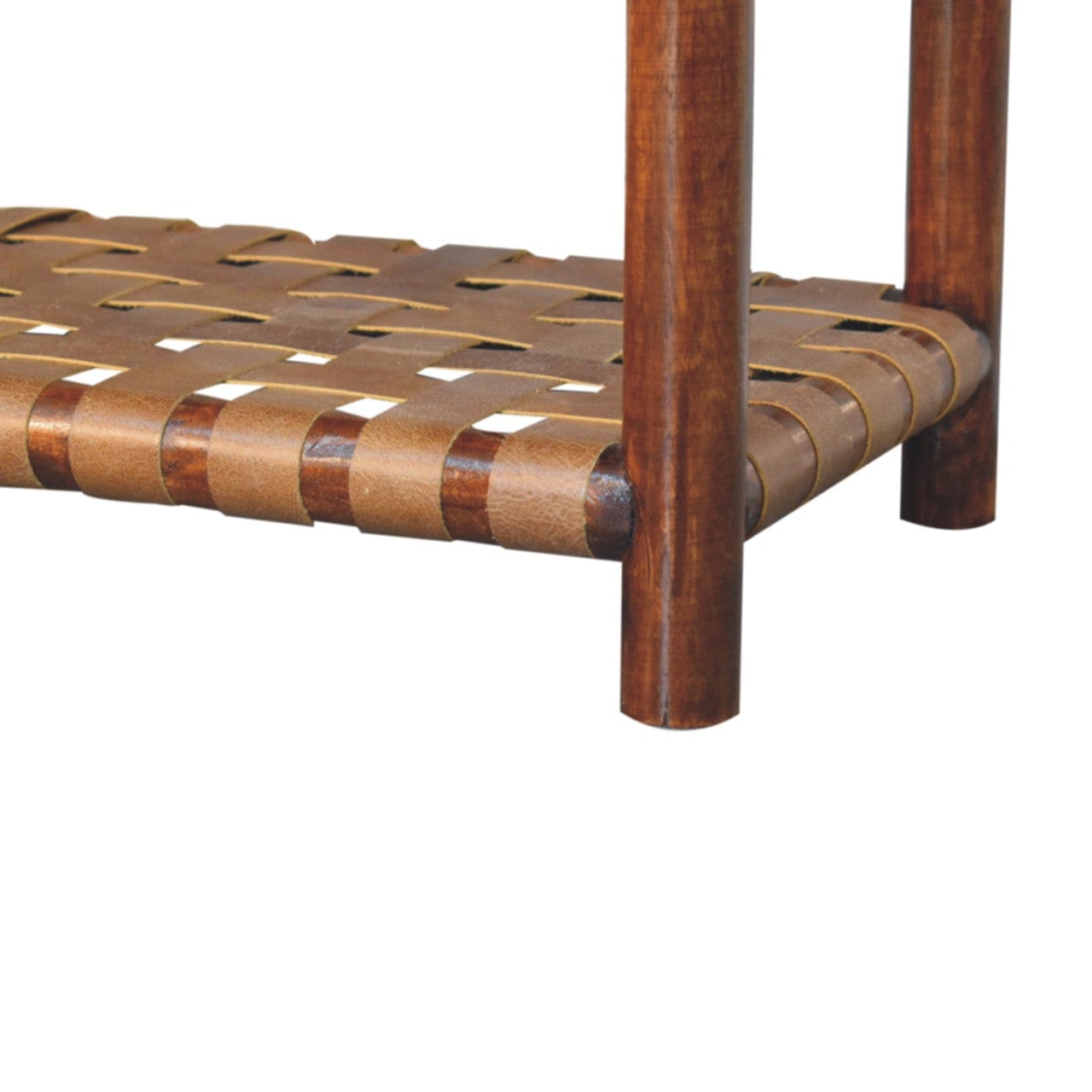Glamorous Regency Woven Bench - Solid Mango Wood Seating Furniture for Entryway - product view 5 showing handcrafted...