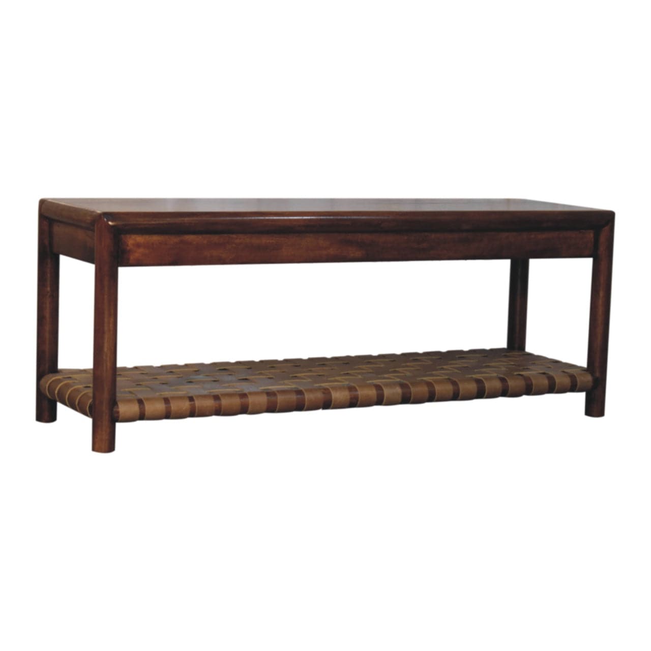 Glamorous Regency Woven Bench - Solid Mango Wood Seating Furniture for Entryway - main view showing handcrafted solid...