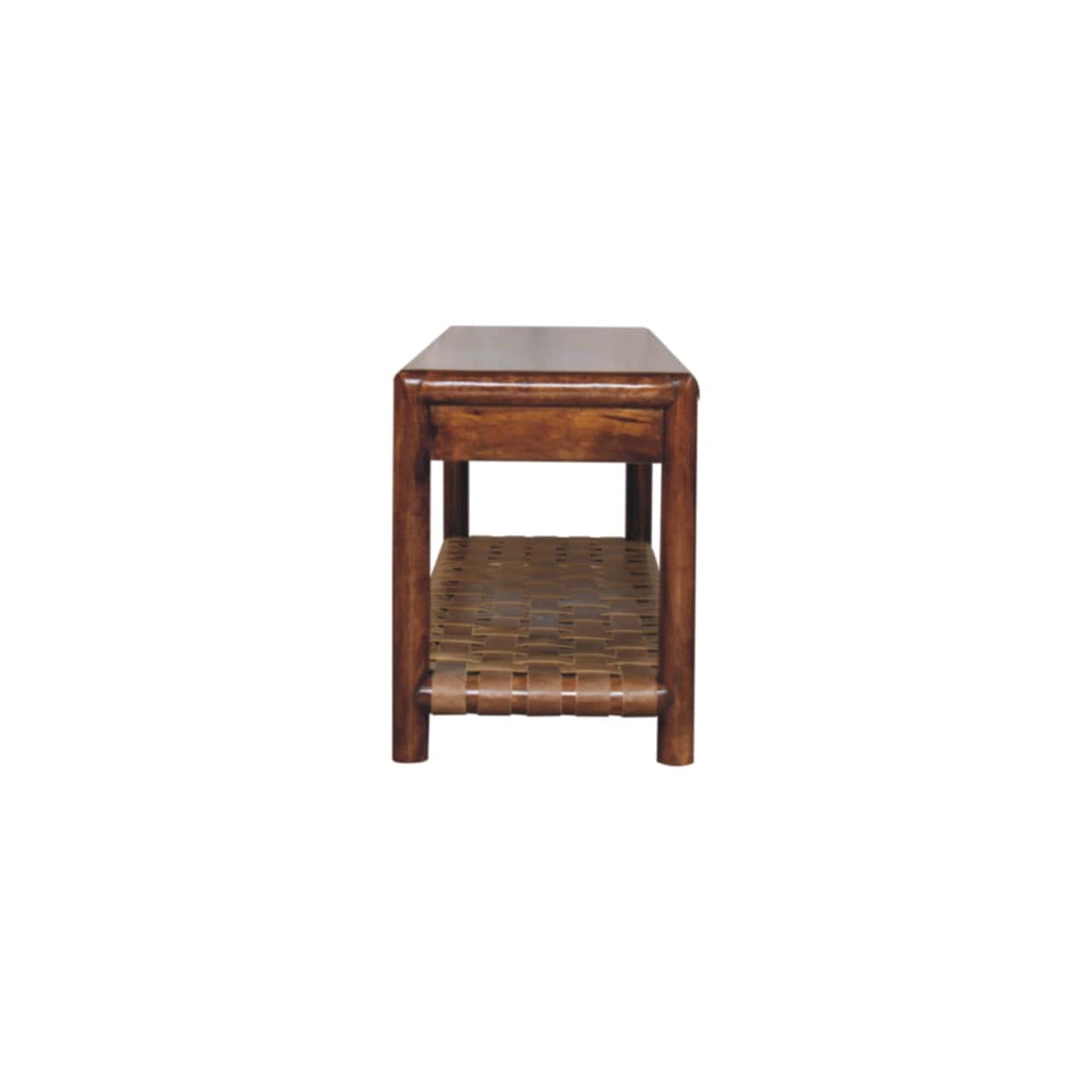 Glamorous Regency Woven Bench - Solid Mango Wood Seating Furniture for Entryway - product view 6 showing handcrafted...