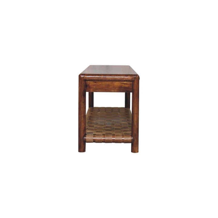 Glamorous Regency Woven Bench - Solid Mango Wood Seating Furniture for Entryway - product view 6 showing handcrafted...