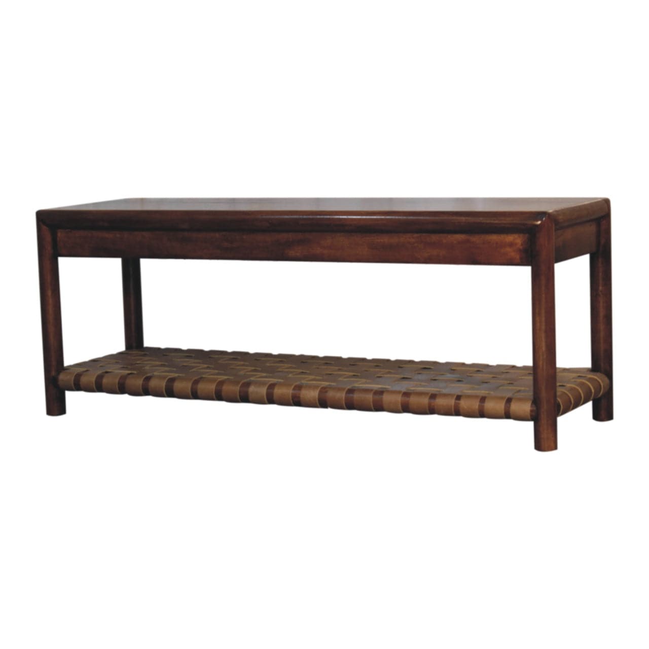 Glamorous Regency Woven Bench - Solid Mango Wood Seating Furniture for Entryway - product view 2 showing handcrafted...