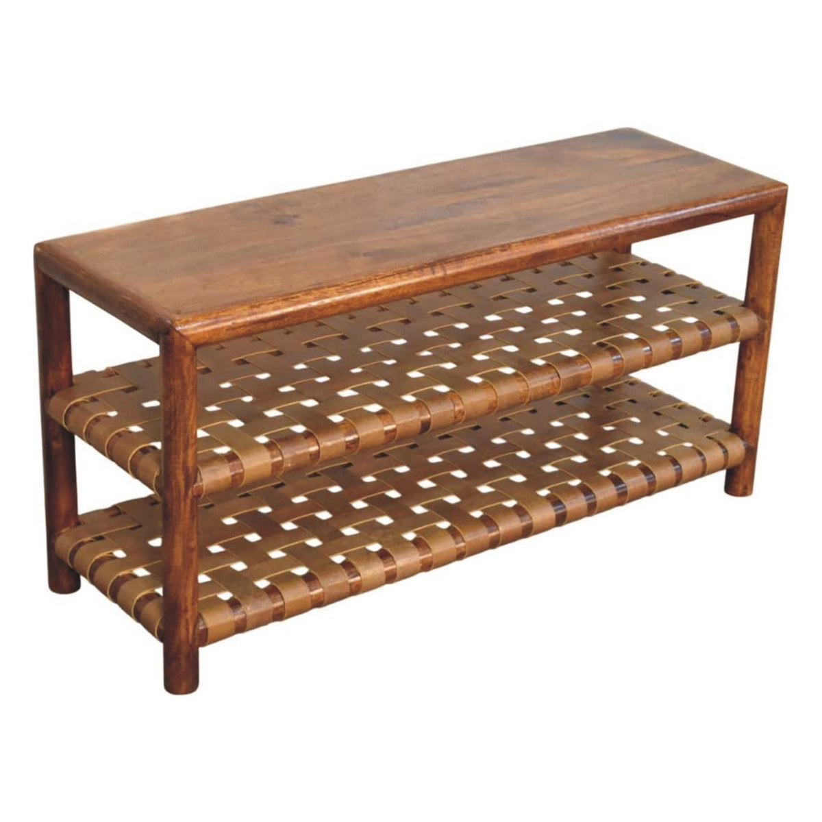Glamorous Regency Woven Chestnut 2 slot Shoe Rack - Solid Mango Wood Shoe Organizer for Entryway - product view 4 showing...