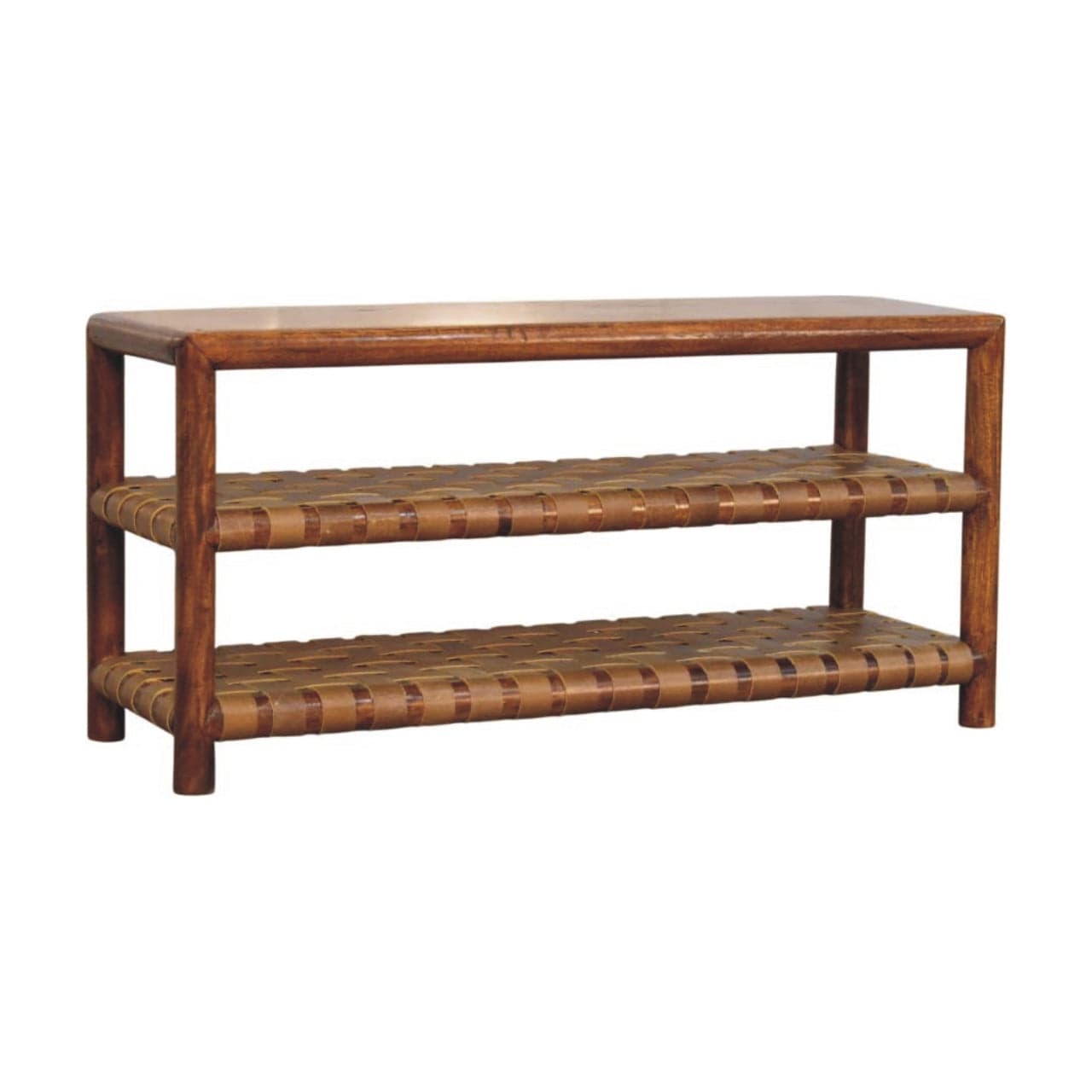 Glamorous Regency Woven Chestnut 2 slot Shoe Rack - Solid Mango Wood Shoe Organizer for Entryway - product view 2 showing...