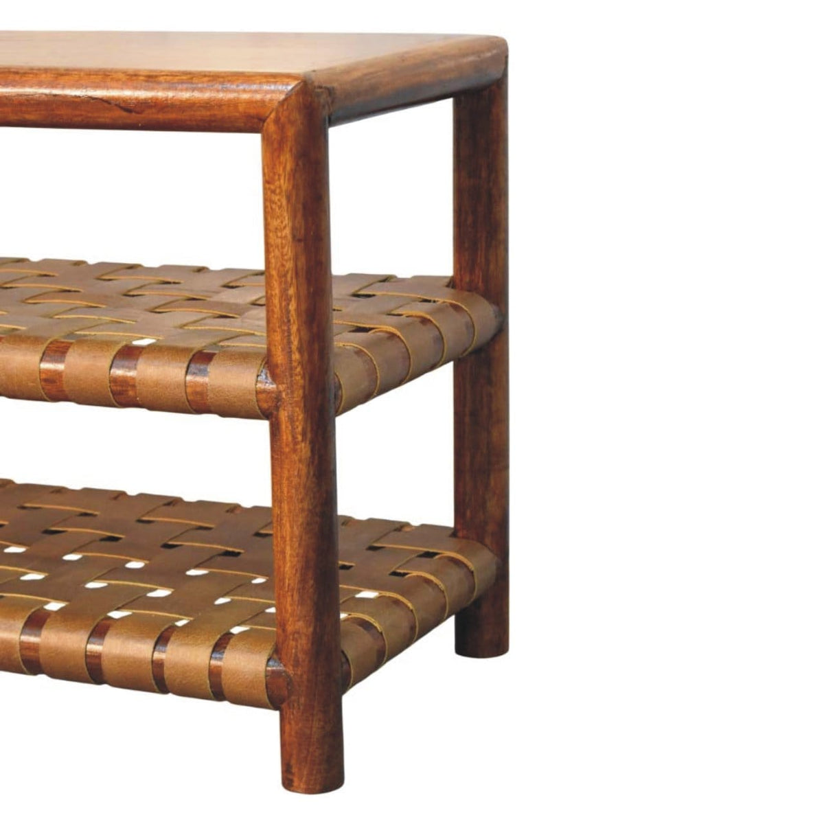 Glamorous Regency Woven Chestnut 2 slot Shoe Rack - Solid Mango Wood Shoe Organizer for Entryway - product view 6 showing...