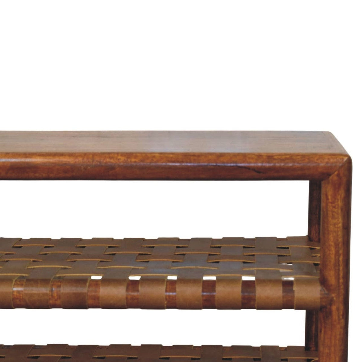 Glamorous Regency Woven Chestnut 2 slot Shoe Rack - Solid Mango Wood Shoe Organizer for Entryway - product view 3 showing...