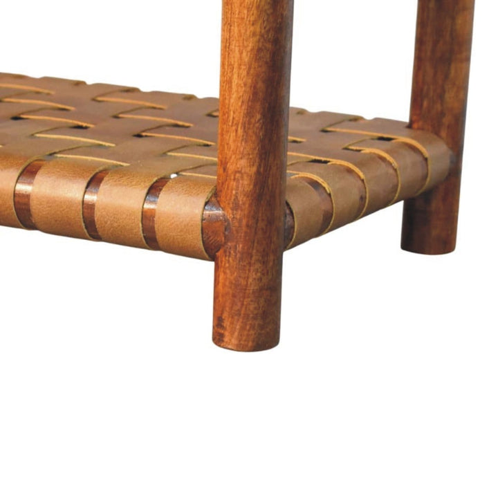 Glamorous Regency Woven Chestnut 2 slot Shoe Rack - Solid Mango Wood Shoe Organizer for Entryway - product view 7 showing...
