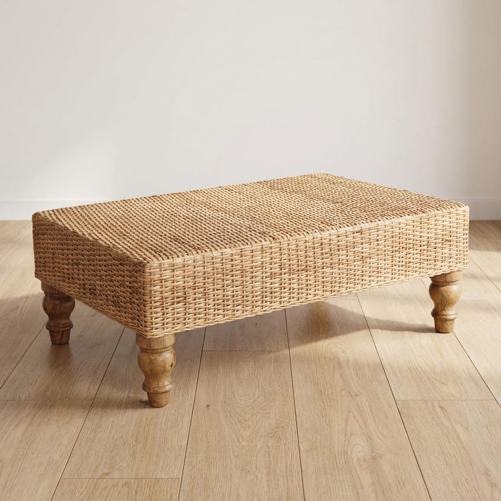 Glamorous Regency Woven Coffee Table - Solid Mango Wood Center Table for Living Room - main view showing handcrafted...
