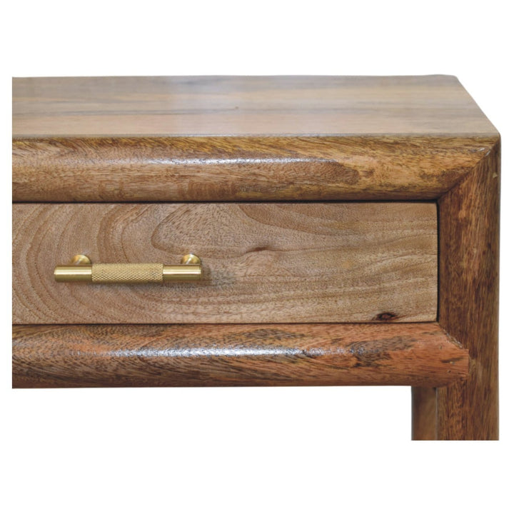 Glamorous Regency Woven Oak-ish Nightstand - Solid Mango Wood Bedside Table for Bedroom - product view 3 showing...
