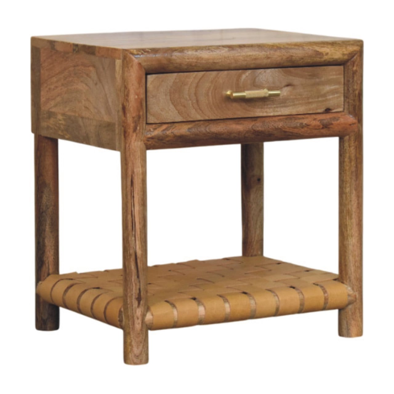 Glamorous Regency Woven Oak-ish Nightstand - Solid Mango Wood Bedside Table for Bedroom - product view 2 showing...
