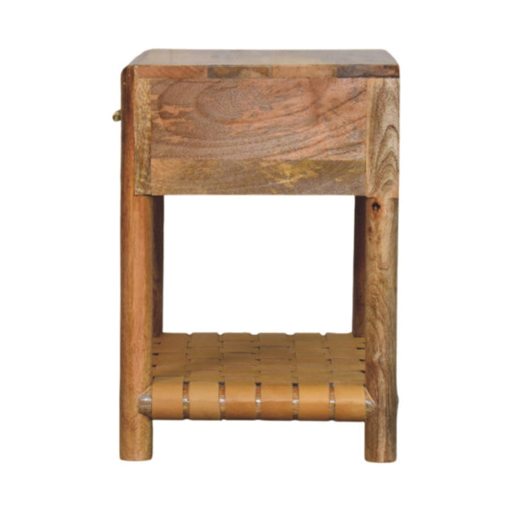 Glamorous Regency Woven Oak-ish Nightstand - Solid Mango Wood Bedside Table for Bedroom - product view 8 showing...